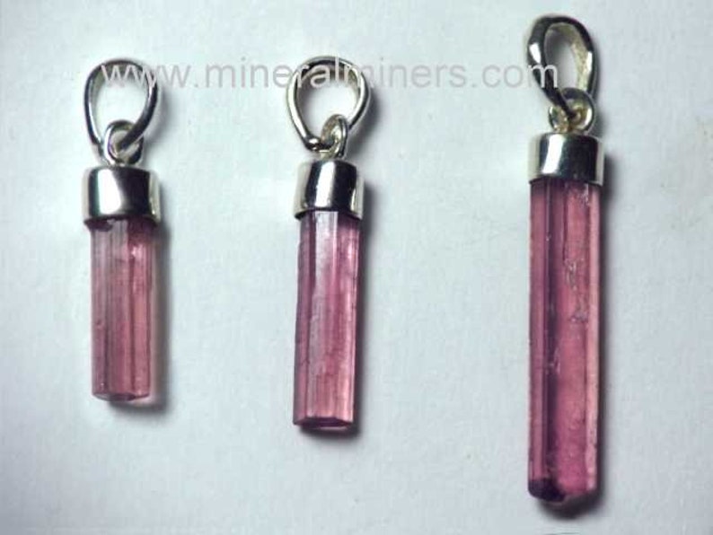 Pink Tourmaline Crystal Pendants in Sterling Silver, photo was taken inside under indirect lights.
