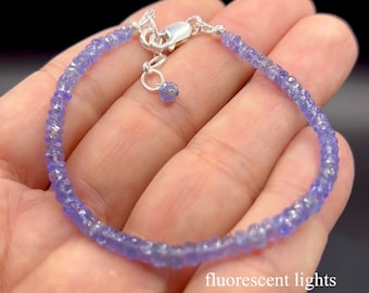Natural Tanzanite Bead Bracelet, 25ct Faceted Gemstone, Sterling Silver Adjustable Jewelry, December Birthstone, Gift for Loved One