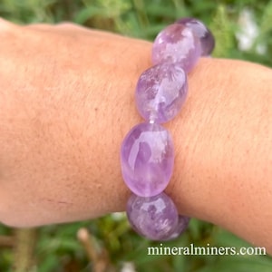 Pulsera grande de cuentas de amatista Rose de France, pulsera grande de amatista violeta, cabujones de amatista natural, artículo de regalo navideño único, amatista