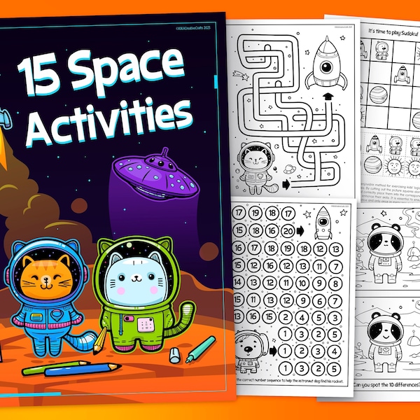 15 Space Activities, Printable Activity Bundle, Printable Astronaut Activity Book, Games, Fun Activity, Mazes and Puzzles, 4-7 years old
