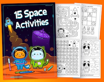 Buch mit Weltraum-Spielbuch, Labyrinthe und Puzzles zum Ausdrucken (Digitaler Download)