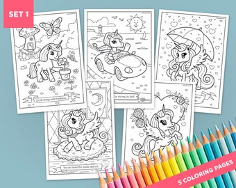 Unicorn Printables, Unicorn Coloring Pages, Unicorn Activities, Unicorn Games, Printable Coloring Pages, Digital - Set 1