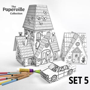 Hojas de actividades imprimibles de juguetes de papel, kit de manualidades, páginas para cortar y colorear, descarga instantánea en PDF, actividad de manualidades para niños, educación digital en casa