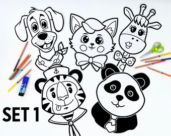 Paper Animals | Printable craft activity for kids | Digital download colouring and craft | Printable Paper Dog, Cat, Giraffe, Tiger, Panda