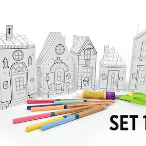 Paper Toy Houses Set 1, Printable Activity Sheets, Paper Craft Kit, Cut and Colouring Pages, Arts & Crafts Activity for Kids