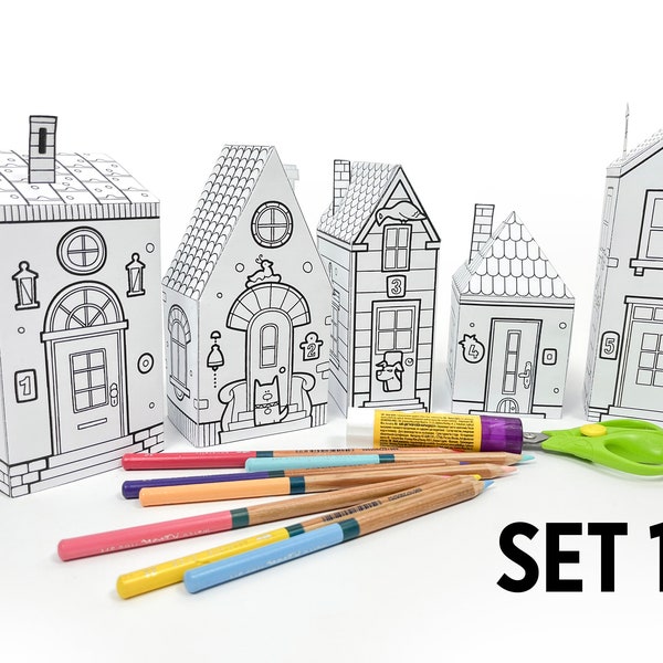 Paper Toy Houses Set 1, Printable Activity Sheets, Paper Craft Kit, Cut and Colouring Pages, Arts & Crafts Activity for Kids