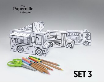 Printable Paper Cars Craft Kit Set 3 | Color Cut and Build | 3D Template for Kids | Classroom and Homeschool Activity | PDF