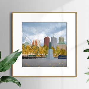 Impresión de arte de La Haya, Países Bajos, ilustración del horizonte de la ciudad, cartel minimalista, arte de la pared del apartamento, tarjeta de felicitación de viaje, recuerdo de arte