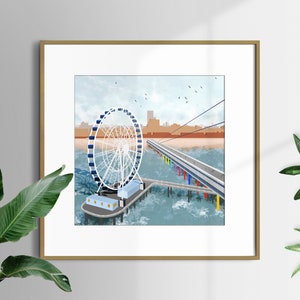 Lámina artística de Scheveningen, La Haya, Países Bajos, póster de ilustración minimalista, arte de pared para apartamentos, póster de viaje, tarjetas de felicitación
