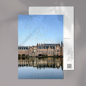 postale de Binnenhof Hofvijver | Carte photo La Haye A6 | Cadeau d'architecture hollandaise | Oiseaux au-dessus de l'eau | Souvenir des Pays-Bas