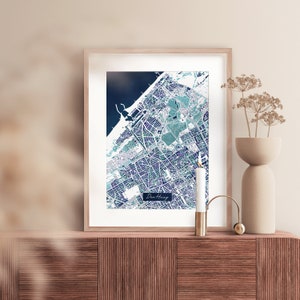 Affiche de carte de La Haye, impression d'art souvenir, plan bleu de la ville, souvenir de La Haye, cadeau de voyage néerlandais, souvenir de La Haye, Pays-Bas (sans cadre)