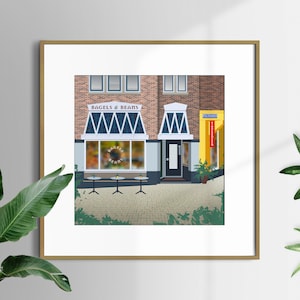 Stampa artistica L'Aia, Paesi Bassi, Illustrazione minimalista della città, Poster architettonico, Arte della parete dell'appartamento, Poster colorato, Carte urbane