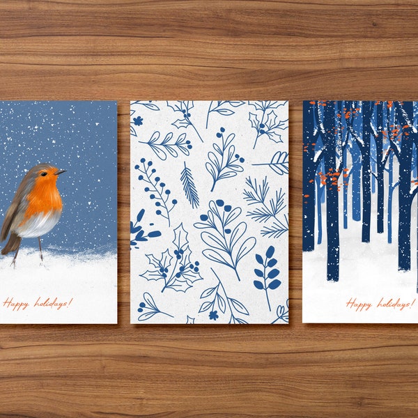 Illustrierte Weihnachtskarten, spezielle Winter-Geschenkkarten, Natur illustrierte Grußkarten, kleine minimalistische Geschenkkunstdrucke,