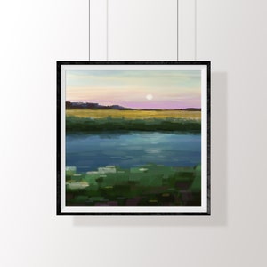 Abstrakcyjna sztuka ścienna natury, wydruk artystyczny ilustracji zachodu słońca, minimalistyczny nowoczesny obraz morski, kolorowy plakat krajobrazowy, cyfrowy rysunek pól