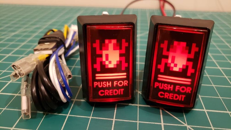 2 Custom Arcade LED Coin/credit Buttons With Custom USB Power Cord and ...
