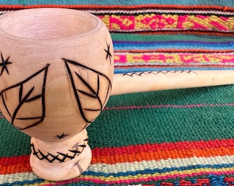Shipibo Bobinsana handskuren pipa för Mapacho, Ayahuasca ceremoniell pipa, shamansk lövpipa, växtmedicin, mästerväxtdiet