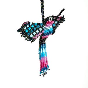 Hummingbird Beaded Necklace, Handmade Animal Spirit Ceremonial Pendant, Shamanic Protection Jewelry, Boho Plant Medicine Necklace, Colibri