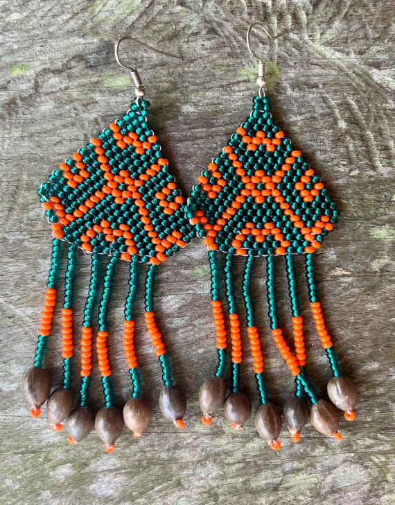 3 CHOICES:Shipibo Beaded Earrings, Shipibo Ayahuasca Pendants, Amazon Jungle Seed Tribal Jewelry, Handmade Ceremonial Jewelry, Iquitos Peru