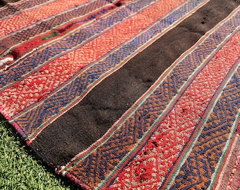 Vintage Andean Mastana XLarge Tapestry, Textil de lana de alpaca tejida a mano, Despacho Mesa, Tela de altar ritual, Ceremonia de plantas, Decoración chamánica, Arte peruano