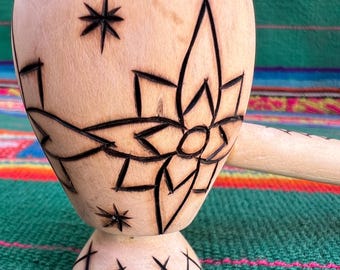 Shipibo Bobinsana handskuren pipa för Mapacho, Ayahuasca ceremoniell pipa, shamansk blompipa, växtmedicin, mästerväxtdiet