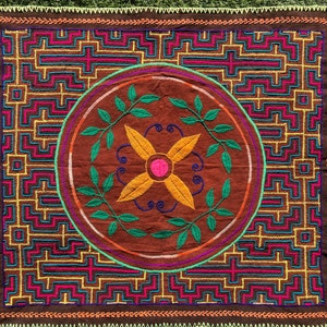 Shipibo 63.5x75.5 cm Altartuch XL,Ayahuasca Icaro Wandteppich,Handbesticktes Manta Tuch,Schamanische Zeremonie Textil,Pflanzen Medizin Manta Peru