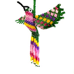 Hummingbird Beaded Necklace, Handmade Animal Spirit Ceremonial Pendant, Shamanic Protection Jewelry, Boho Plant Medicine Necklace, Colibri