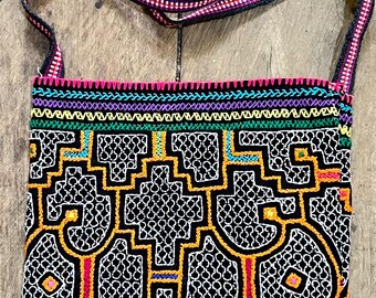 Shamanisk växtmedicinväska, Shipibo broderad ayahuasca axelväska, över axeln handväska, handgjord Shipibo Icaro-väska, broderad bokväska