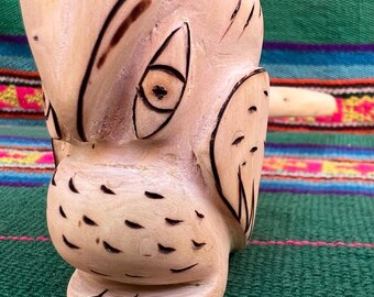 Shipibo Bobinsana handskuren pipa för Mapacho, Ayahuasca ceremoniell pipa, shamansk ugglepipa, växtmedicin, mästerväxtdiet