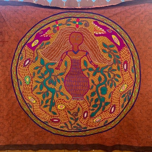 Shipibo 157x147cm Giant Wall Tapestry + Altar Cloth,Ayahuasca Bobinsana Manta,Hand Embroidered Manta Cloth,Shamanic Plant Medicine Ceremony