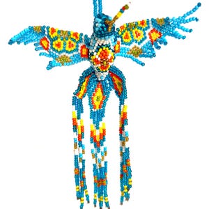 Hummingbird Beaded Necklace, Handmade Animal Spirit Ceremonial Pendant, Shamanic Protection Jewelry, Boho Plant Medicine Necklace, Colibri