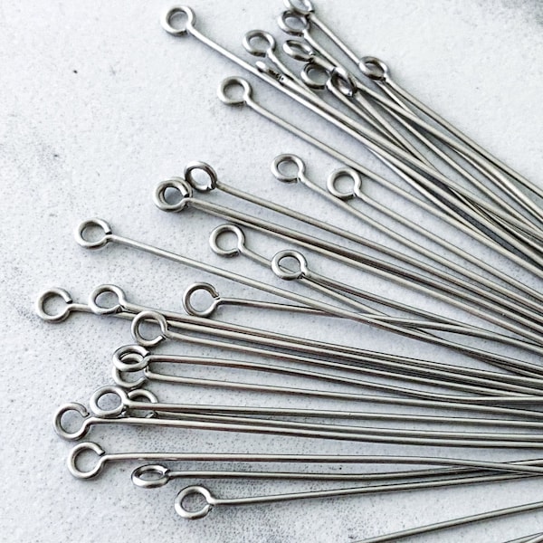 304 Stainless Steel Eye Pins 21 Gauge 2" Wire or 1 5/8" Durable Wire Resistant to Corrosion and Oxidation Jewelry Findings 100 Pieces