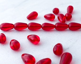 12x24mm Czech Red Teardrop CZ-11 4 Melon Fluted Teardrop Bead