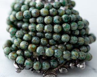 6mm Mixed Druk Round Beads 50pcs Czech Pressed Druk Beads 6mm Round Beads Mixes Round Glass Beads Mustard Green Olivine