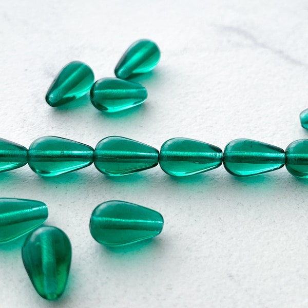 Green Teardrop Bead Emerald Green Glass 10x6mm Center Drilled Vertical Holes Pressed Glass Green Drop Christmas Craft Beads 0EVE2032
