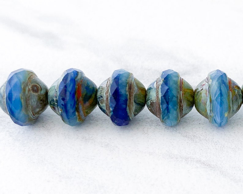 Saturn Beads Czech Glass Picasso Opaque Blue Glass Mix 8x10mm Ringed Orbit Bead Gift for Astronomy Lover UFO Beads Galaxy 0EVE1186