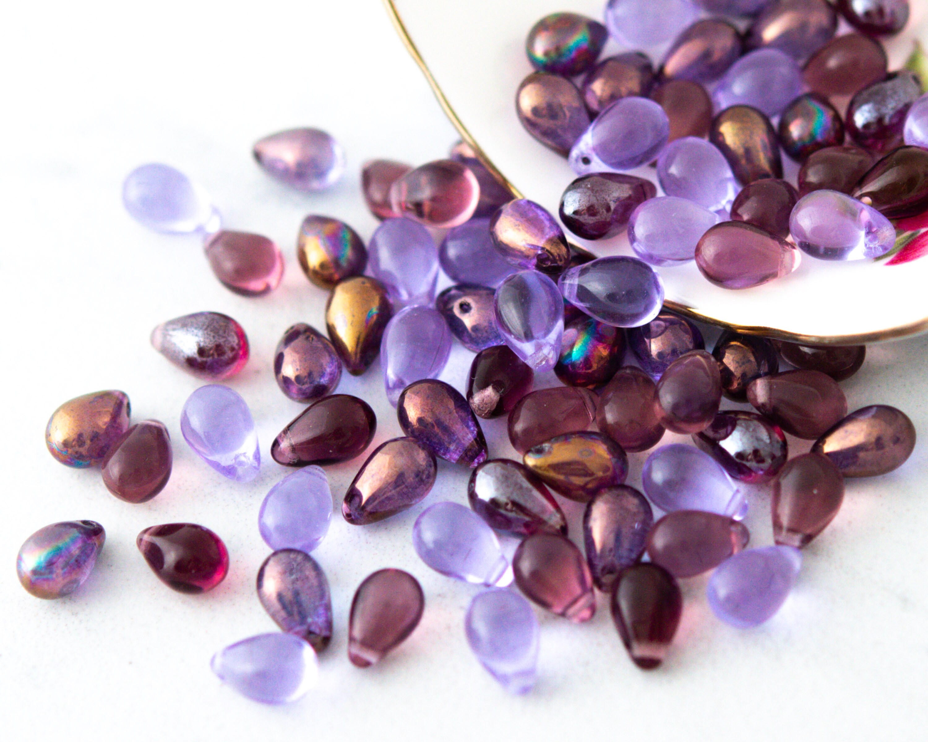 Purple Teardrop Beads 6x9mm Czech Glass Smooth Drops Mixed Lot Etsy