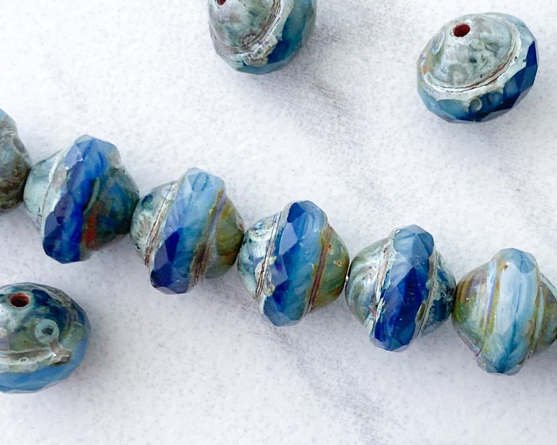 Saturn Beads Czech Glass Picasso Opaque Blue Glass Mix 8x10mm Ringed Orbit Bead Gift for Astronomy Lover UFO Beads Galaxy 0EVE1186