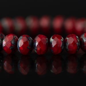 Red Rondelle Beads 5x7mm Opaque Deep Blood Red with Picasso Finish Czech Fire Polished Glass Beads 0EVE1802-25