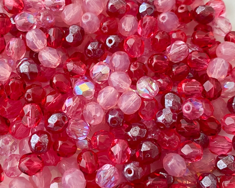 Pink Glass Beads Bulk Czech Fire Polished Bead Soup 6mm Mixed Etsy