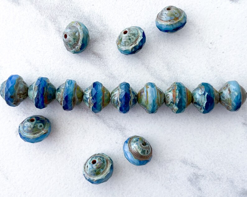 Saturn Beads Czech Glass Picasso Opaque Blue Glass Mix 8x10mm Ringed Orbit Bead Gift for Astronomy Lover UFO Beads Galaxy 0EVE1186