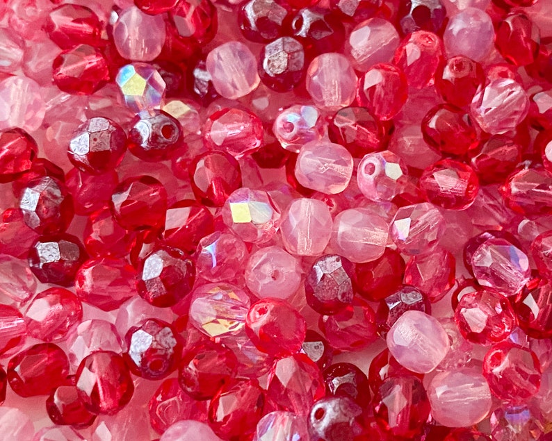 Pink Glass Beads Bulk Czech Fire Polished Bead Soup 6mm Mixed Etsy