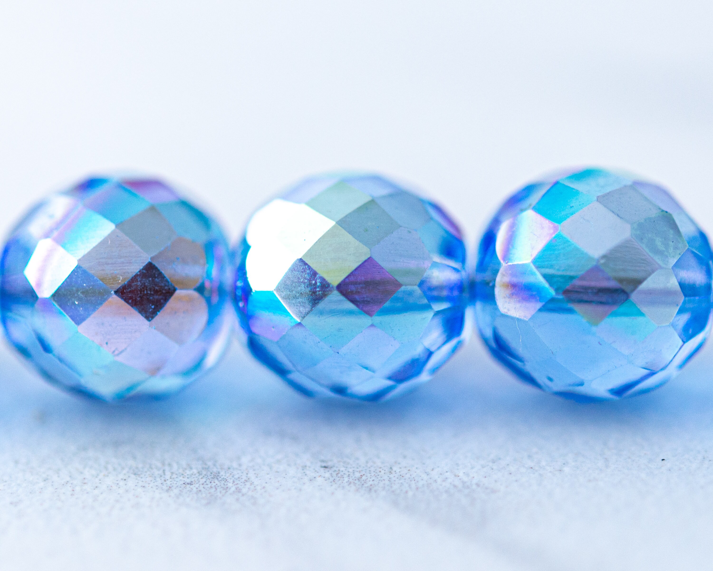 14mm Fire Polished Beads Light Sapphire Blue AB Large 14mm Fire Polished Beads Light Sapphire Blue AB Large