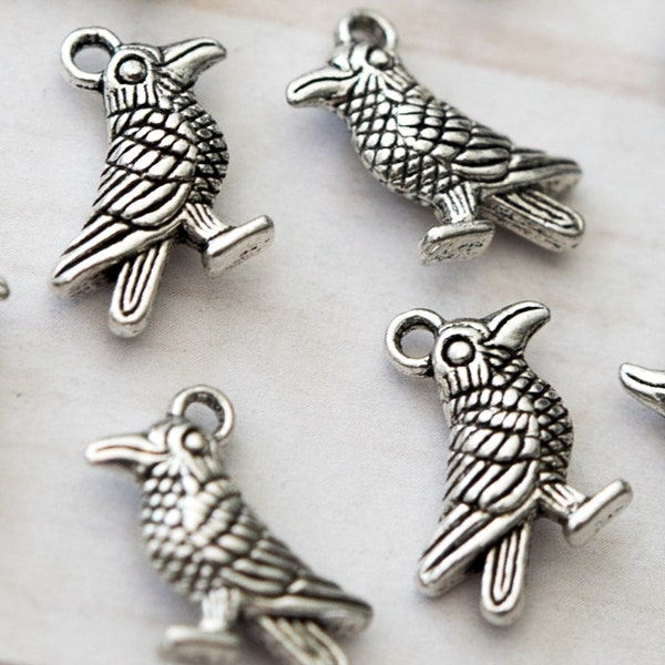 10 Raven Charms or 40 Bulk Antique Silver Crows - Detailed Bird Halloween Charms 3D Crows Edgar Allan Poe Raven 00EVE836