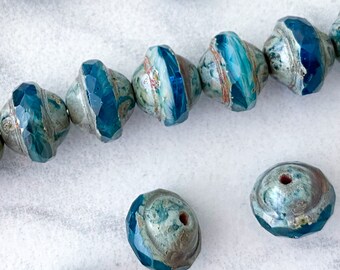 Saturn Beads Czech Glass Picasso Opaque Blue Glass Mix 8x10mm Ringed Orbit Bead Gift for Astronomy Lover UFO Beads Galaxy 0EVE1186