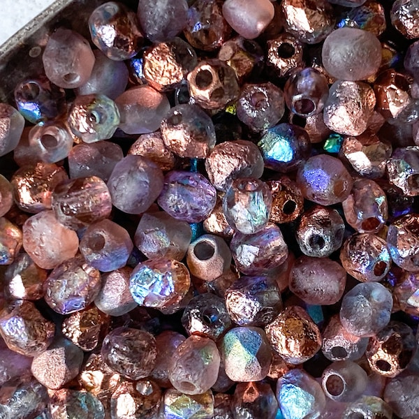 4mm Fire Polished Beads Copper Rainbow Acid Etched Faceted Round Bead Small Spacer Beads Acid Etched Bead - 100 Beads 0EVE2583