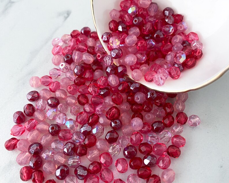 Pink Glass Beads Bulk Czech Fire Polished Bead Soup 6mm Mixed Etsy
