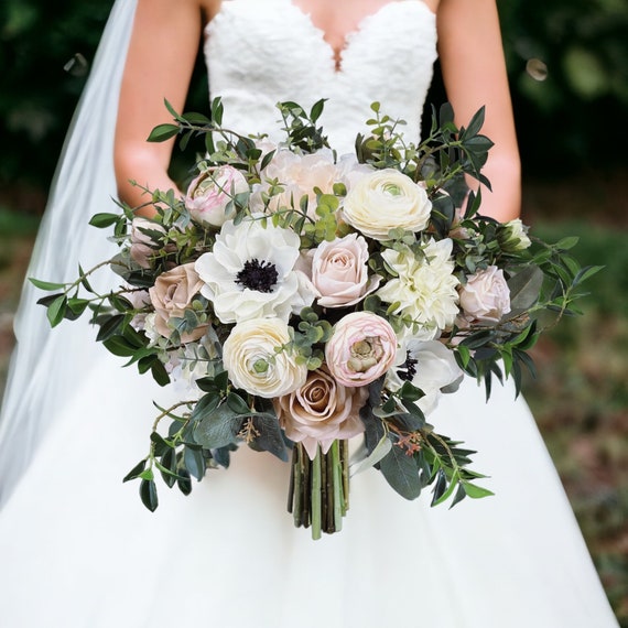 Dusty Blue Bride / Blue Veil / Wedding Dress / Bridal Bouquet / Greenery /  Ivory / Burgundy / Souther…