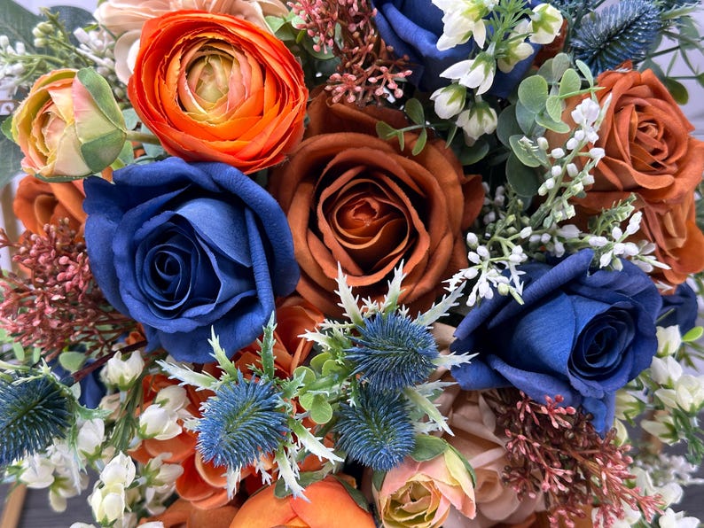 Rust Colored Roses Florist B294 Faux Artificial Silk Boho Flower Wedding Bridal Bouquet Rust Burnt ...