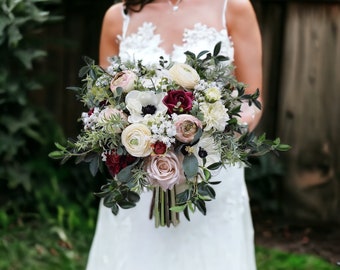 B1 Premium Faux Artificial Silk Boho White Pink Red Burgundy Flower Greenery Wedding Bridal featured Bouquet on Brides.com