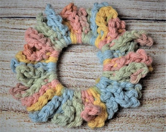 Pastel Rainbow Crochet Hair Scrunchy | 100% Cotton | READY TO SHIP